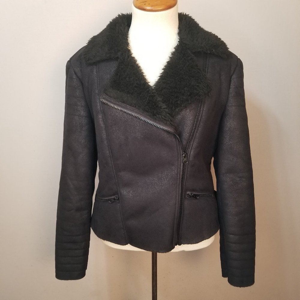 Bongo Black Faux Suede and Fur Short Jacket